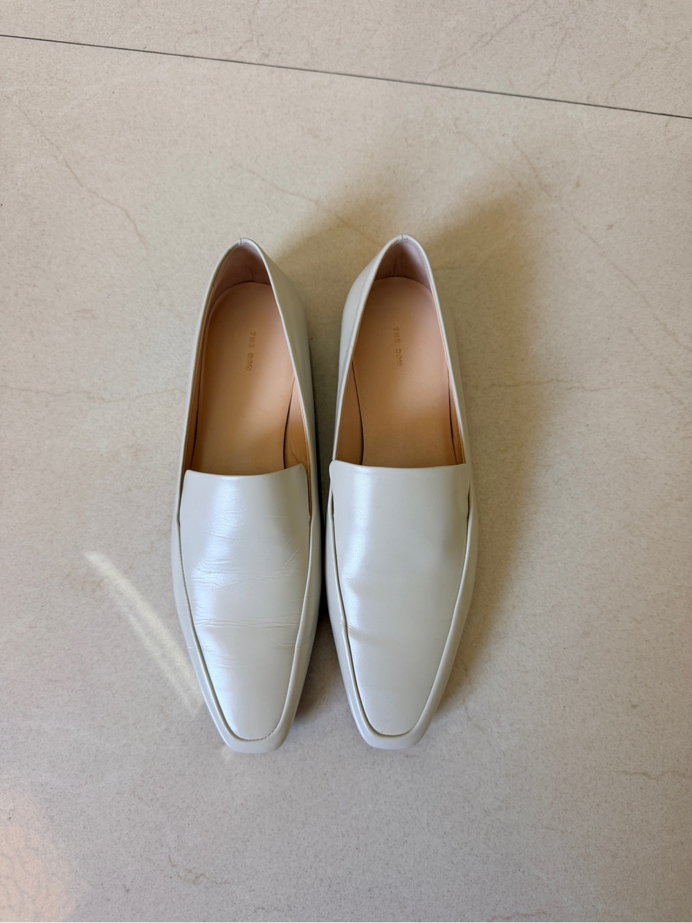 The Row Cream Leather Slip-On Loafers